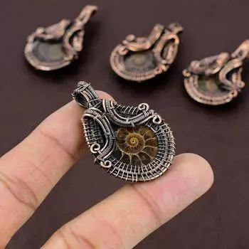 Натуральный драгоценный камень аммонит, подарочная подвеска ручной работы из медной проволоки, 1,85 дюйма, E1q26