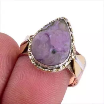 Натуральный драгоценный камень чаорит, двухцветное ювелирное кольцо из стерлингового серебра 925 пробы, размер 8 U4o07