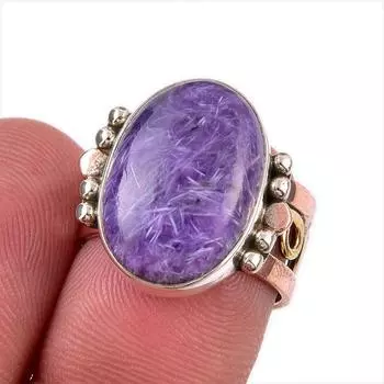 Натуральный драгоценный камень чаорит, твердое серебро 925 пробы, подарочное двухцветное кольцо S.6 u0f36