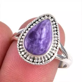 Натуральный драгоценный камень чароит 925 пробы, ювелирное кольцо из стерлингового серебра, размер 8,5 b7v37