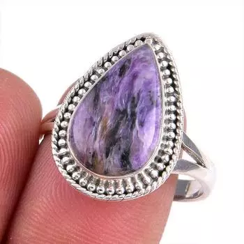 Натуральный драгоценный камень чароит 925 пробы, ювелирное кольцо из стерлингового серебра, размер 10 H4L09