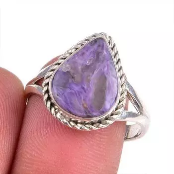 Натуральный драгоценный камень чароит 925 пробы, ювелирное кольцо из стерлингового серебра, размер 8,5 V8a00