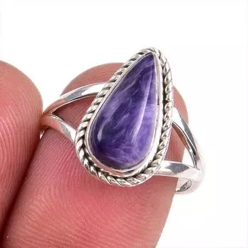 Натуральный драгоценный камень чароит 925 пробы, ювелирное кольцо из стерлингового серебра, размер 7,5 Z9b83