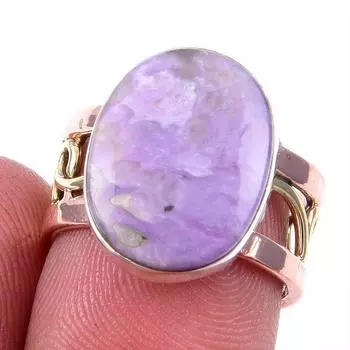 Натуральный драгоценный камень чароит 925 пробы сплошное серебряное ювелирное изделие двухцветное кольцо размер 6.5US H5W19