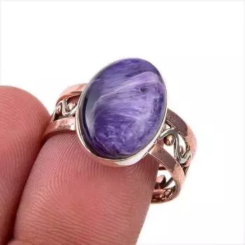 Натуральный драгоценный камень чароит, двухцветное кольцо из стерлингового серебра 925 пробы, размер 8,5 m3O21