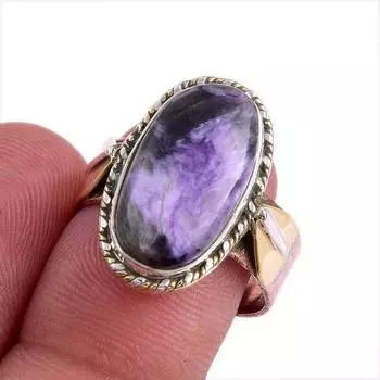 Натуральный драгоценный камень чароит двухцветное ювелирное кольцо из стерлингового серебра 925 пробы размер 8 u3Y40