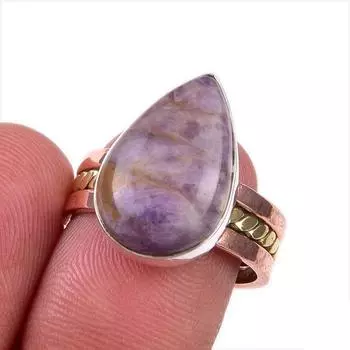 Натуральный драгоценный камень чароит из твердого серебра 925 пробы, подарочное двухцветное кольцо S.7 V3G24