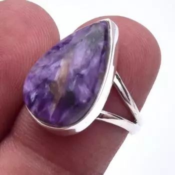 Натуральный драгоценный камень чароит, ручная работа, ювелирное кольцо из стерлингового серебра 925 пробы, размер 6 l3d52