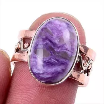 Натуральный драгоценный камень чароит ручной работы из твердого серебра 925 пробы, двухцветное кольцо, размер 7US u6a54