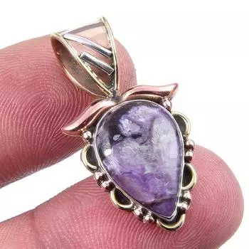 Натуральный драгоценный камень чароит, стерлинговое серебро 925 пробы, двухцветный кулон, 1,25 дюйма, t9U13