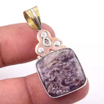 Натуральный драгоценный камень чароит, стерлинговое серебро 925 пробы, двухцветный кулон 1,50 дюйма G3a08