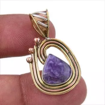 Натуральный драгоценный камень чароит, стерлинговое серебро 925 пробы, двухцветный кулон 1,50 дюйма, A7g47