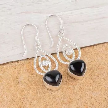 Натуральный драгоценный камень Черный Турмалин, серьги ручной работы из стерлингового серебра 925 пробы, 2,00 EE-32-27