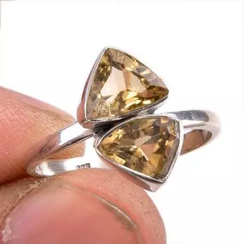 Натуральный драгоценный камень цитрин 925 пробы стерлинговое серебро ювелирное кольцо размер 6.5 f3z12