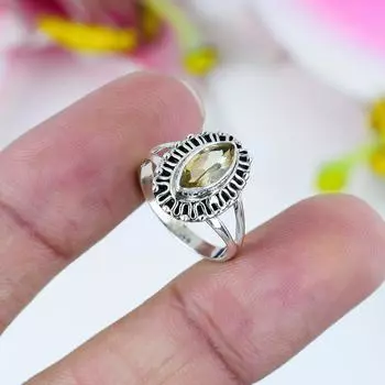 Натуральный драгоценный камень цитрин 925 пробы стерлинговое серебро ювелирное кольцо размер 10.5 N2e73