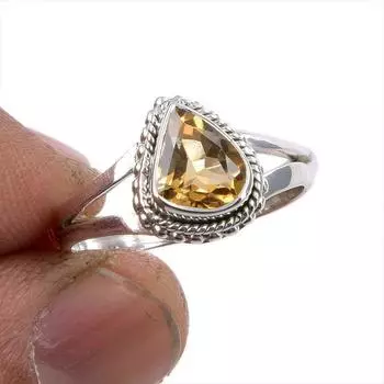 Натуральный драгоценный камень цитрин 925 пробы стерлинговое серебро ювелирное кольцо размер 7.5 v7C88