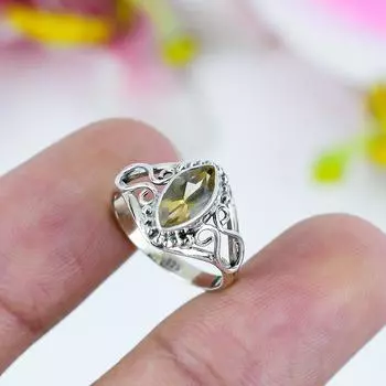 Натуральный драгоценный камень цитрин 925 пробы стерлинговое серебро ювелирное кольцо размер 11.5 Z1H16