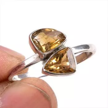 Натуральный драгоценный камень цитрин 925 пробы стерлинговое серебро ювелирное кольцо размер 9.5 v9G82