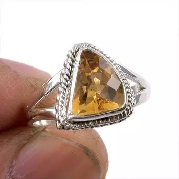 Натуральный драгоценный камень цитрин 925 пробы стерлинговое серебро ювелирное кольцо размер 5.5 г9T07