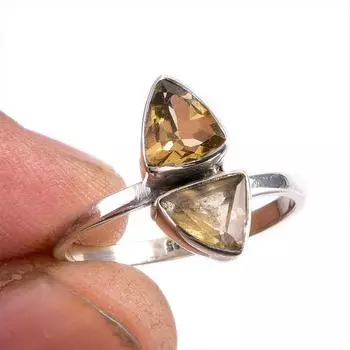 Натуральный драгоценный камень цитрин 925 пробы стерлинговое серебро ювелирное кольцо размер 7.5 u1D73