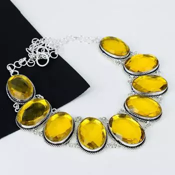 Натуральный драгоценный камень цитрин, ручная работа, серебро 925 пробы, гальванопластика, серебряное ожерелье с цитрином для жены, унисекс, подарок на день рождения 20 жёлтый