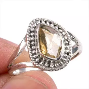 Натуральный драгоценный камень цитрин, ручная работа, кольцо из чистого серебра 925 пробы, размер 6,5 N9P03