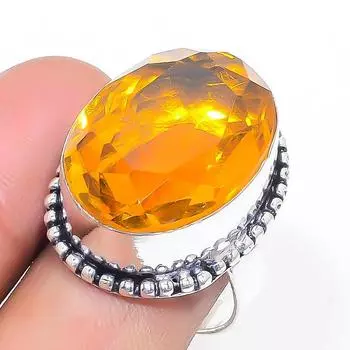 Натуральный драгоценный камень цитрин, ручная работа, ювелирное кольцо из стерлингового серебра 925 пробы, размер 8 m4a19