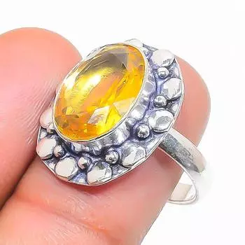 Натуральный драгоценный камень цитрин, ручная работа, ювелирное кольцо из стерлингового серебра 925 пробы, размер 7 f2d62