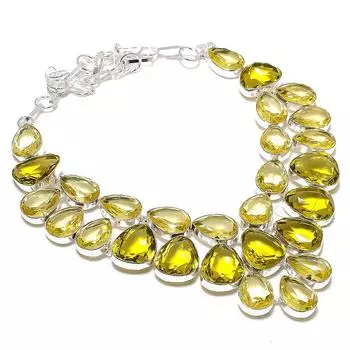 Натуральный драгоценный камень цитрин, ручная работа, ожерелье из стерлингового серебра 925 пробы, 18 дюймов, d6W62