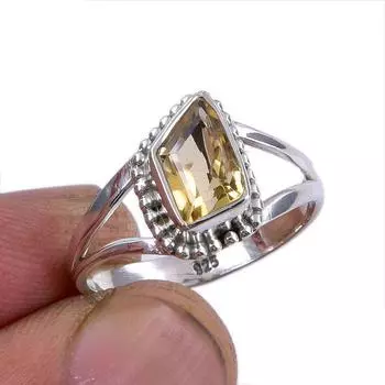 Натуральный драгоценный камень цитрин, ручная работа, ювелирное кольцо из стерлингового серебра 925 пробы, размер 7,5 z4m83