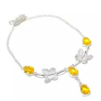 Натуральный драгоценный камень цитрин, ручная работа, ожерелье из стерлингового серебра 925 пробы, 18 дюймов q9b05