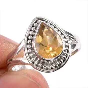 Натуральный драгоценный камень цитрин, ручная работа, серебряное подарочное ювелирное кольцо 925 пробы, размер 6 a6t52