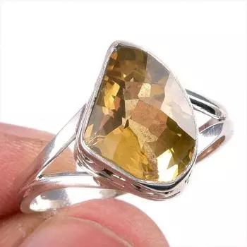 Натуральный драгоценный камень цитрин, ручная работа, серебряное ювелирное кольцо 925 пробы, размер 9,5 i0e55