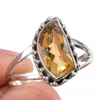 Натуральный драгоценный камень цитрин, ручная работа, серебряное подарочное ювелирное кольцо 925 пробы, размер 9 N7l14