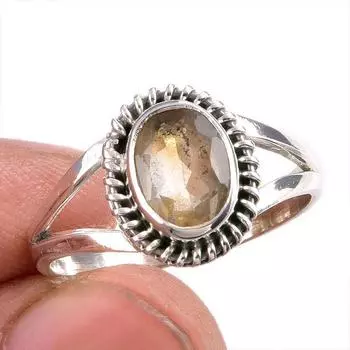 Натуральный драгоценный камень цитрин, ручная работа, серебряное подарочное ювелирное кольцо 925 пробы, размер 9 B6F04