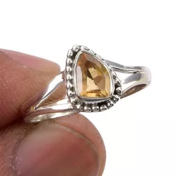 Натуральный драгоценный камень цитрин, ручная работа, ювелирное кольцо из стерлингового серебра 925 пробы, размер 6 U0b18