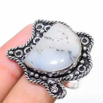 Натуральный драгоценный камень дендрит опал из стерлингового серебра 925 пробы, размер подарочного кольца 9,5 m1l15