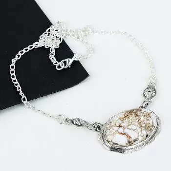 Натуральный драгоценный камень дикая лошадь яшма ручной работы из стерлингового серебра 925 пробы гальванопластика ожерелье, дикая лошадь яшма серебро для жены унисекс кулон пасхальные подарки 20 белый