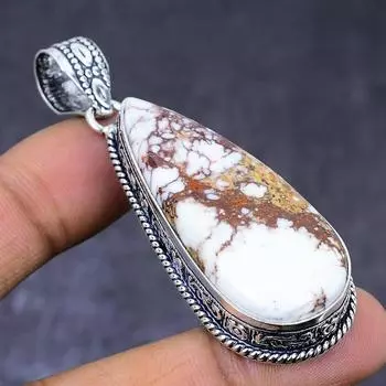 Натуральный драгоценный камень дикой лошади 925 пробы, серебряный ювелирный кулон 2,52 дюйма B6L21