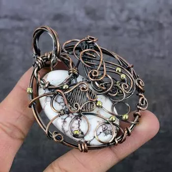 Натуральный драгоценный камень дикой лошади, медная проволока, подарочная ювелирная подвеска 3,15 дюйма, h0O95