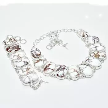 Натуральный драгоценный камень дикой лошади, ручная работа, серебряные украшения 925 пробы, браслет-колье с дикой лошадью, комплект старинных ювелирных изделий, подарки на день рождения 20 белый