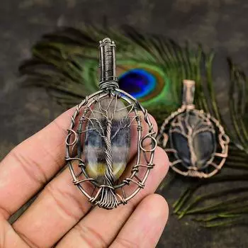 Натуральный драгоценный камень флюорит, подарочная подвеска ручной работы из медной проволоки, 3,15 дюйма, A4B63