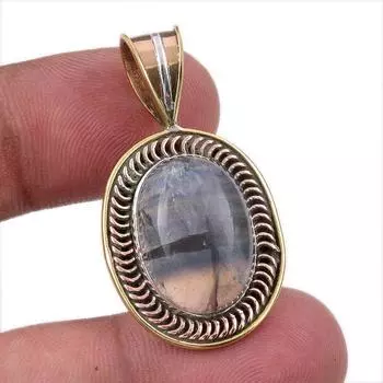 Натуральный драгоценный камень флюорит, стерлинговое серебро 925 пробы, двухцветный кулон 1,50 дюйма C0P65