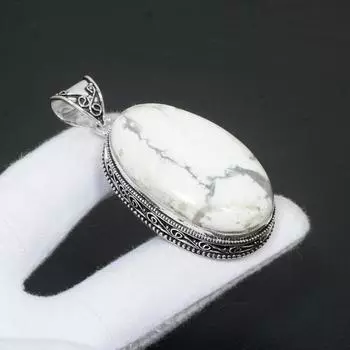 Натуральный драгоценный камень говлит, подвеска из стерлингового серебра 925 пробы ручной работы, подвеска с двойным драгоценным камнем, антикварная подвеска, подарки для женщин, подарки для ее подарков на День Благодарения 2.16 белый