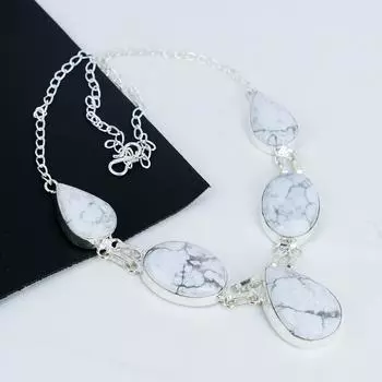 Натуральный драгоценный камень говлит, ручная работа, серебряное ожерелье 925 пробы, серебряное ожерелье из говлита для жены, ожерелье унисекс, подарок на годовщину 20 белый