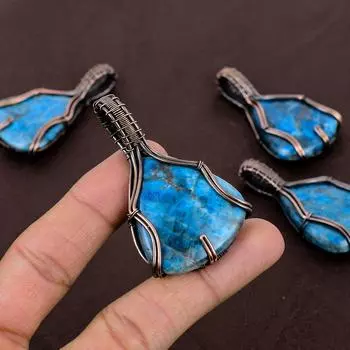 Натуральный драгоценный камень хризокола, подарочная подвеска ручной работы из медной проволоки 2,75 дюйма U6i46