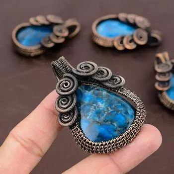 Натуральный драгоценный камень хризокола, подвеска из медной проволоки ручной работы, подарок, 2,44 дюйма, Y1a51