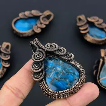 Натуральный драгоценный камень хризокола, подвеска ручной работы из медной проволоки, подарок, 2,44 дюйма, m0L20