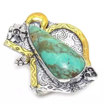 Натуральный драгоценный камень хризоколла, двухцветное кольцо из стерлингового серебра 925 пробы, размер 9,5 O4t31