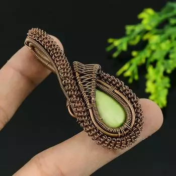 Натуральный драгоценный камень хризопраз, подарочная подвеска ручной работы из медной проволоки 2,25 F2t71